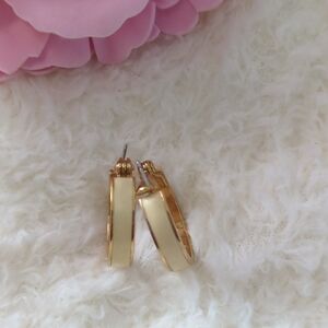 Monet Vintage Gold-Tone Hoop Earrings with Cream Enamel Inlay